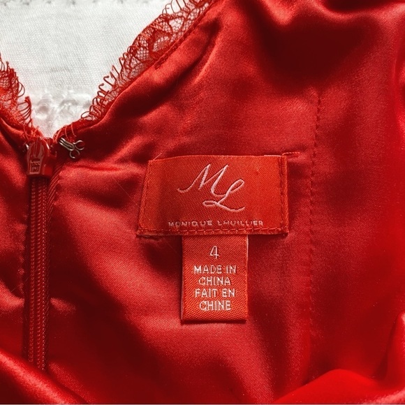 ML MONIQUE LHUILLIER RED LACE SLEEVELESS TIERED COCKTAIL DRESS - 4 - Picture 8 of 10